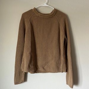 quince organic cotton fisherman sweater in camel brown, medium